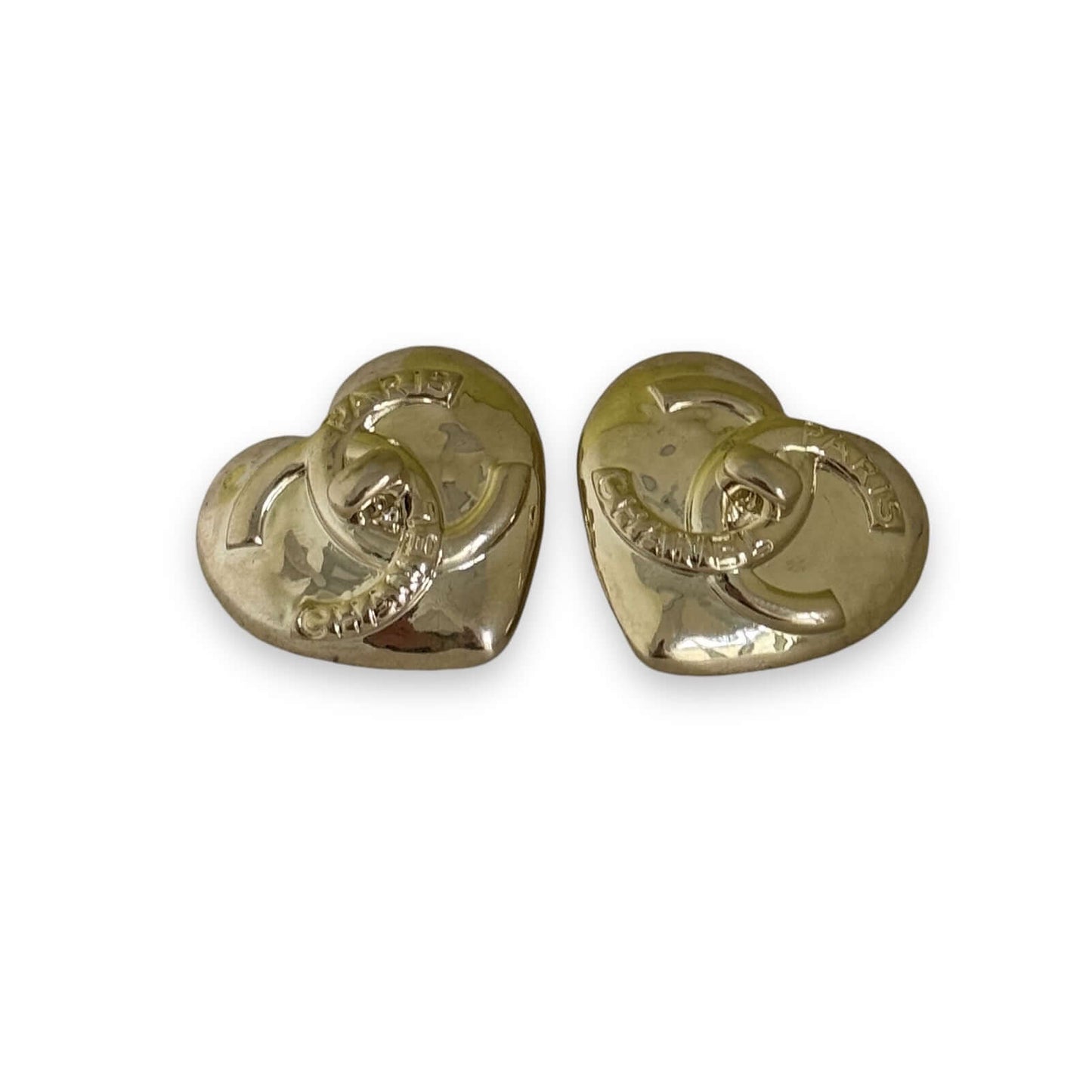 Pre-Owned Authentic Chanel CC Gold Big Heart Earrings