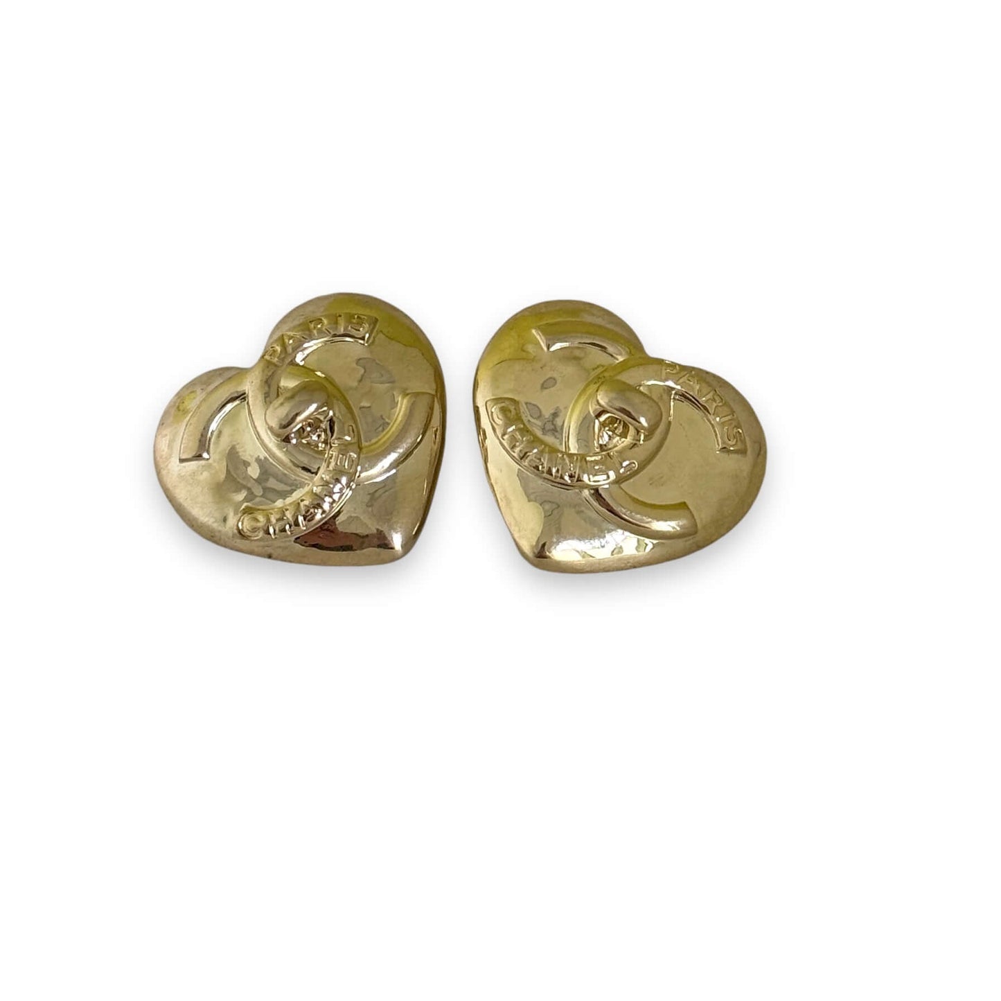 Pre-Owned Authentic Chanel CC Gold Big Heart Earrings