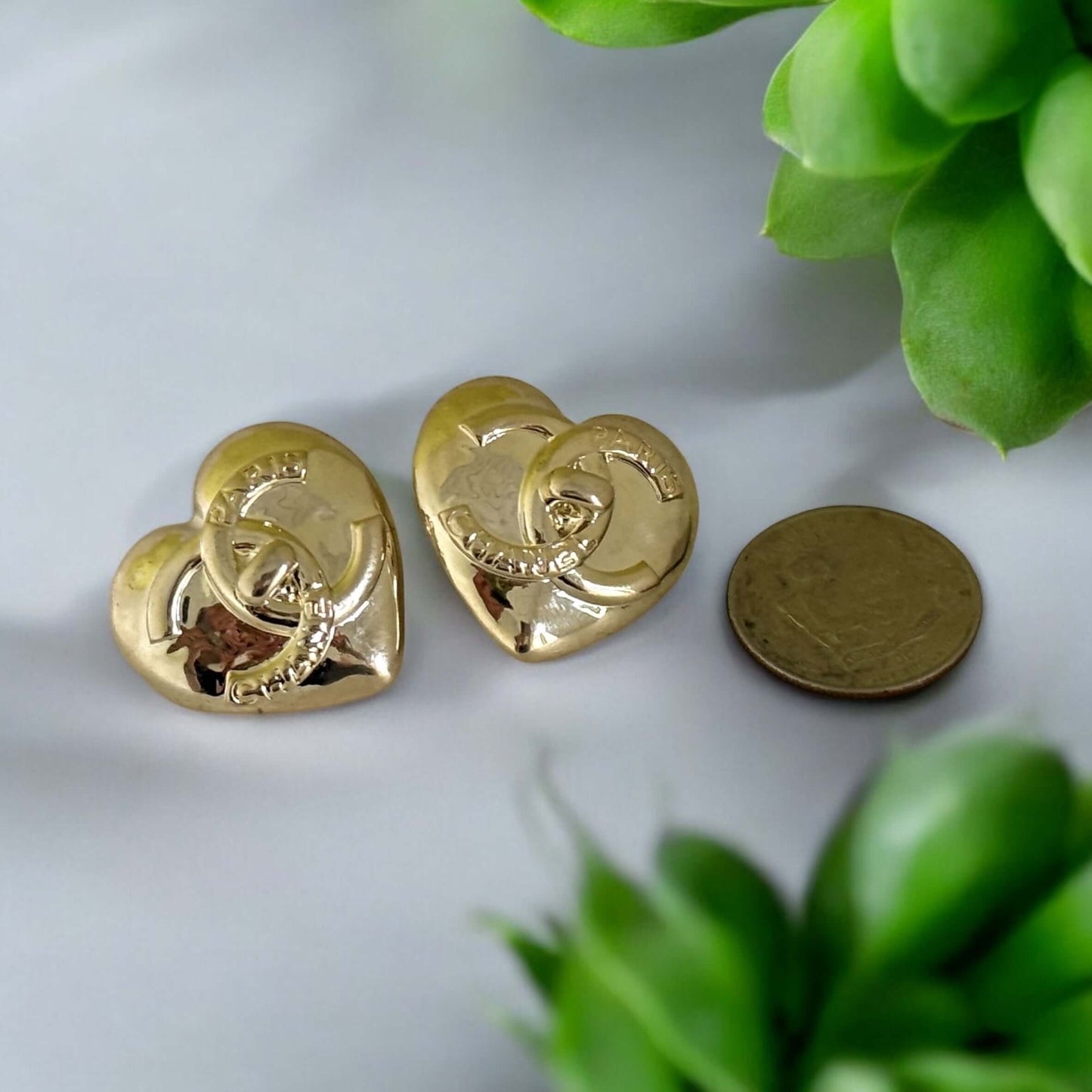 Pre-Owned Authentic Chanel CC Gold Big Heart Earrings