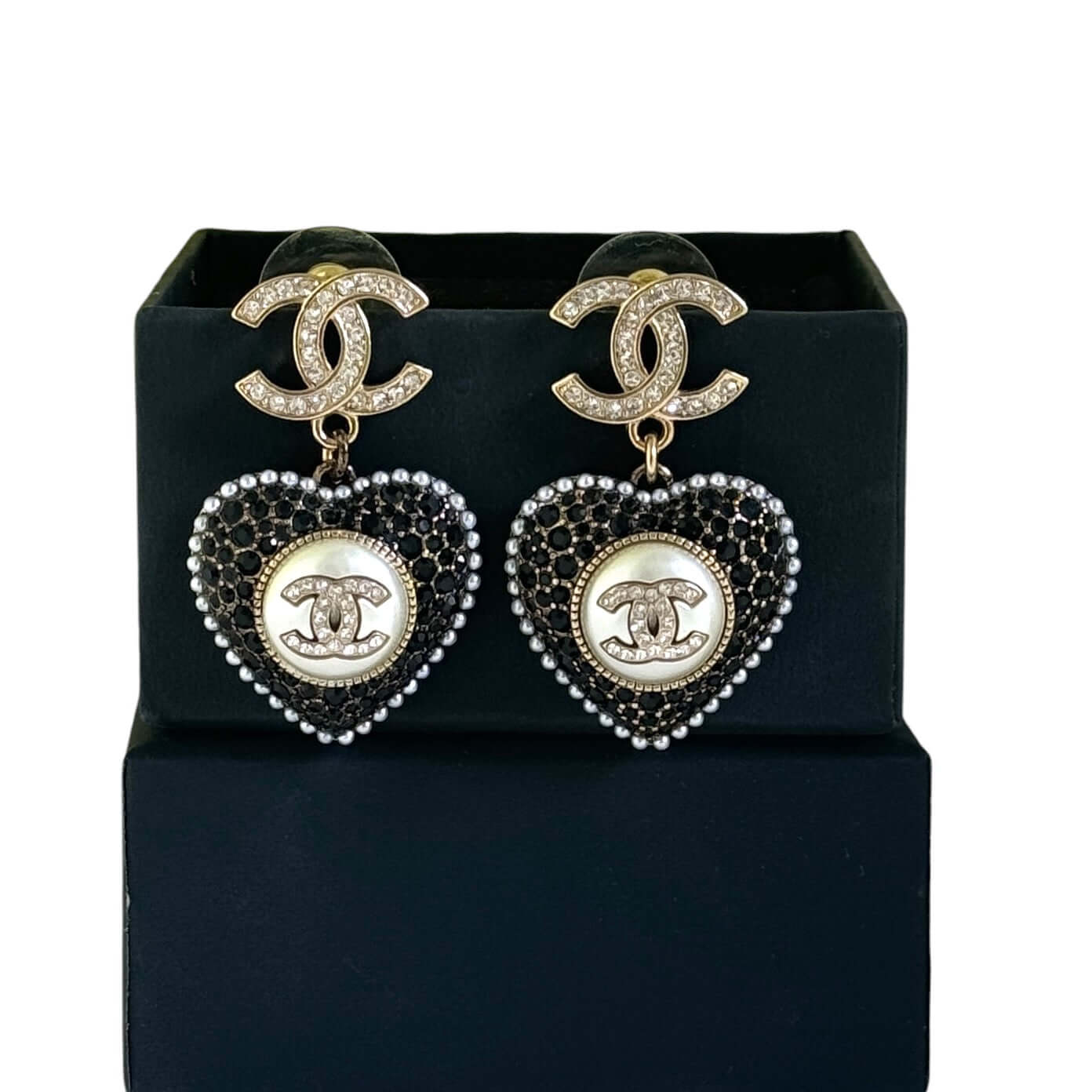 Pre-Owned Authentic Chanel CC Heart Dangle Earrings