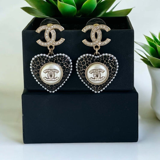 Pre-Owned Authentic Chanel CC Heart Dangle Earrings