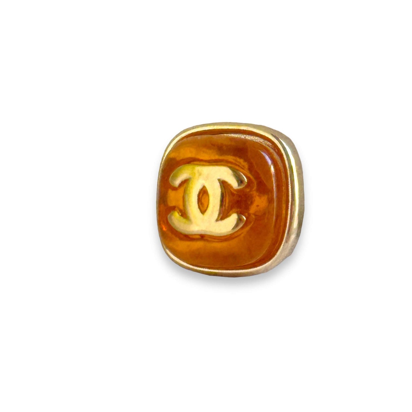 Chanel Gold CC Amber Enamel Post Earrings