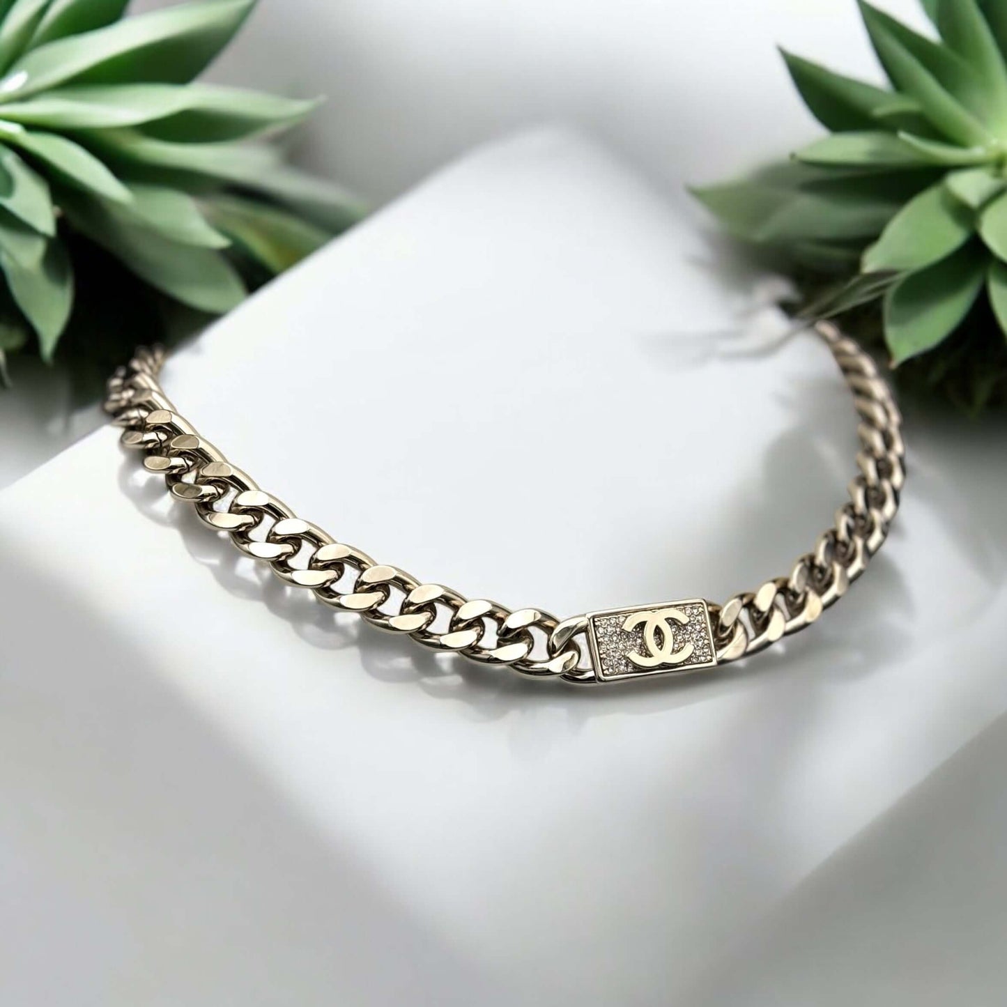 Authentic Chanel Gold Bar CC Chain Choker/Necklace Pre-Owned