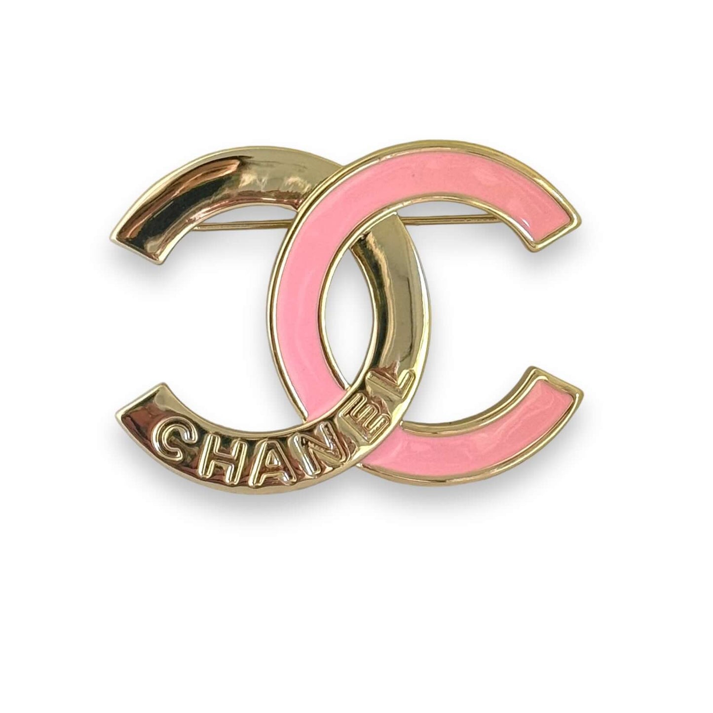 Authentic Chanel CC Gold w/ Pink Enamel Gold Brooch Pre-Owned