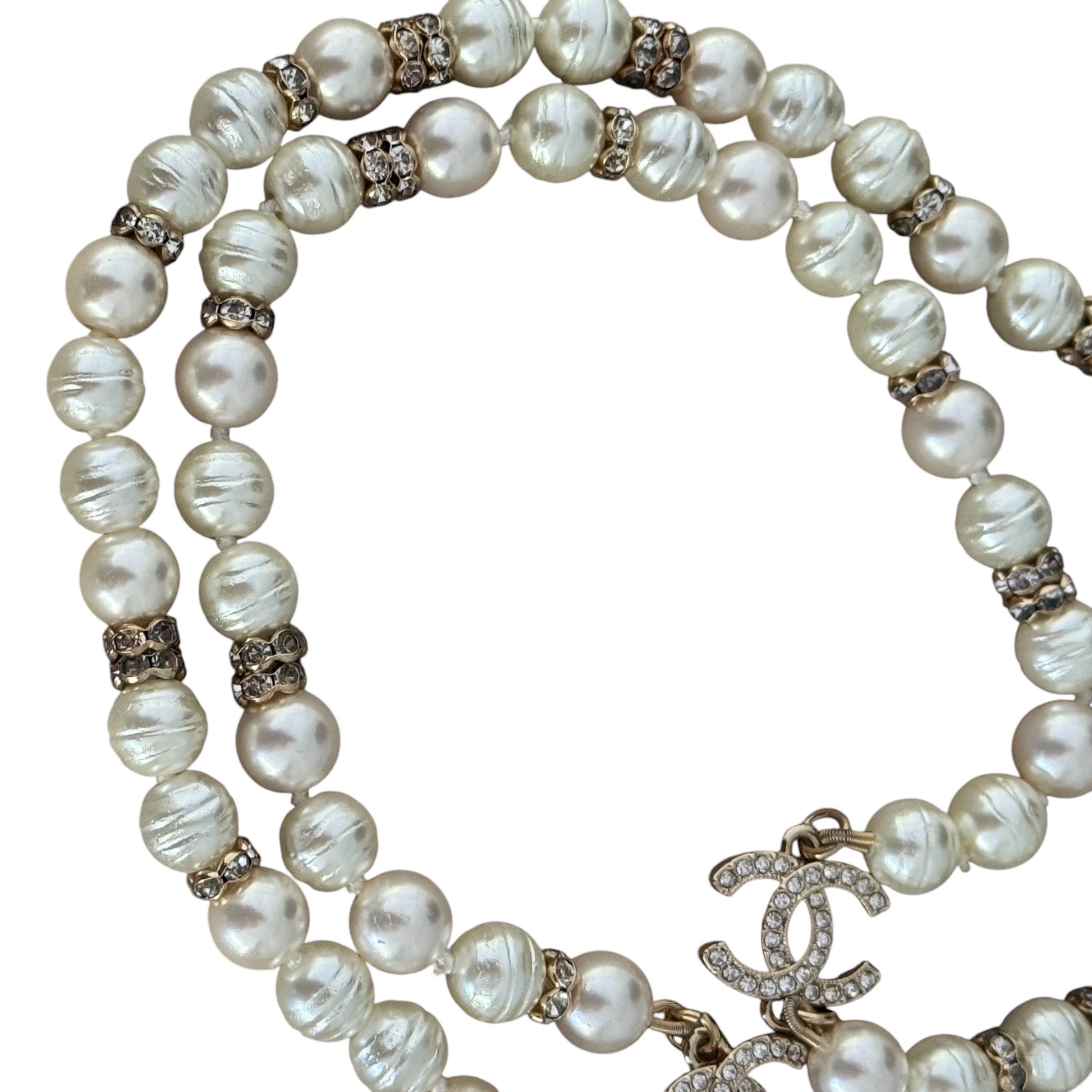 CHANEL Gold CC Pearl w/ crystals Pre-Owned Necklace 24 - My Mama Found What  