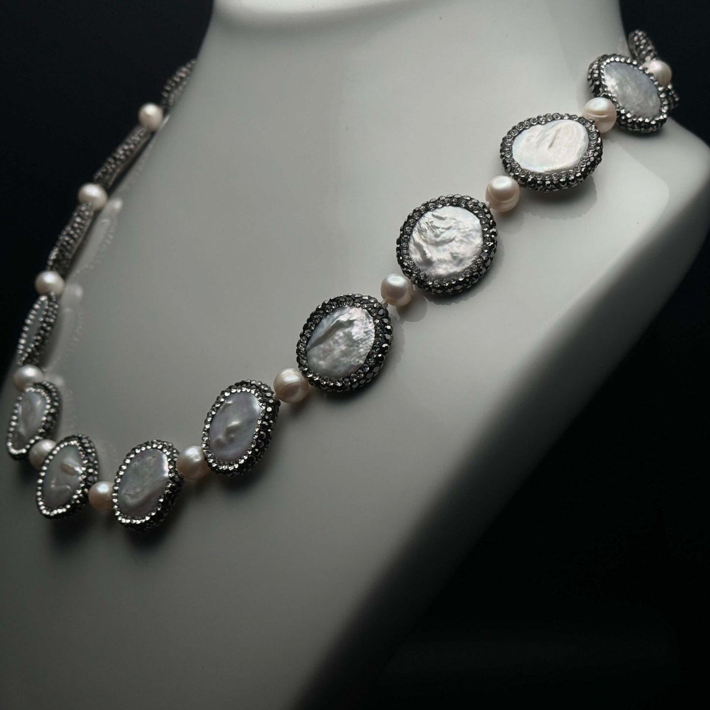 New Coin Pearls accented w/ black crystals Necklace/Choker - My Mama Found What  