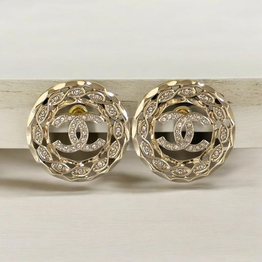 Authentic Chanel Gold CC Braided Style w/ Crystals Earrings Pre-Owned - My Mama Found What  