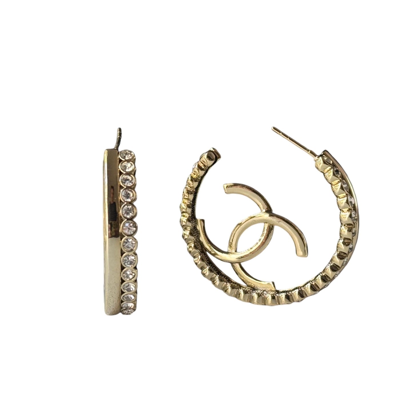 Pre-Owned Authentic Chanel Gold CC Bigger Hoops w/ crystals 22 - My Mama Found What   My Mama Found What 