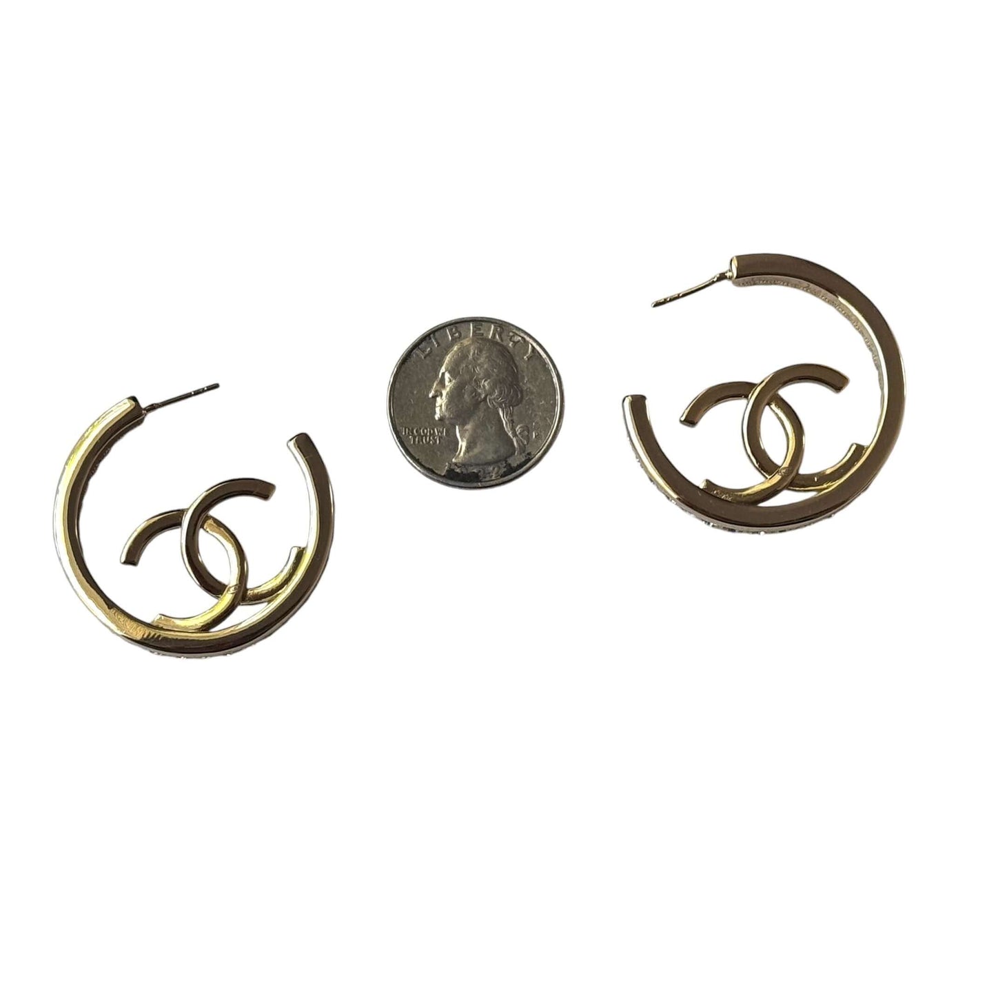 Pre-Owned Authentic Chanel Gold CC Bigger Hoops w/ crystals 22 - My Mama Found What   My Mama Found What 