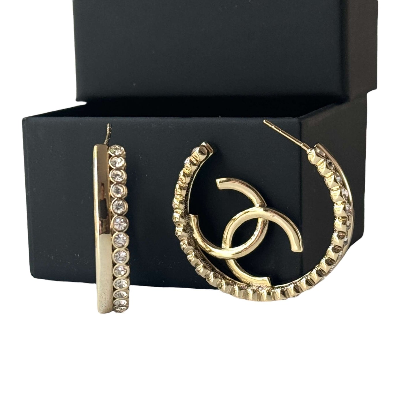 Pre-Owned Authentic Chanel Gold CC Bigger Hoops w/ crystals 22 - My Mama Found What   My Mama Found What 