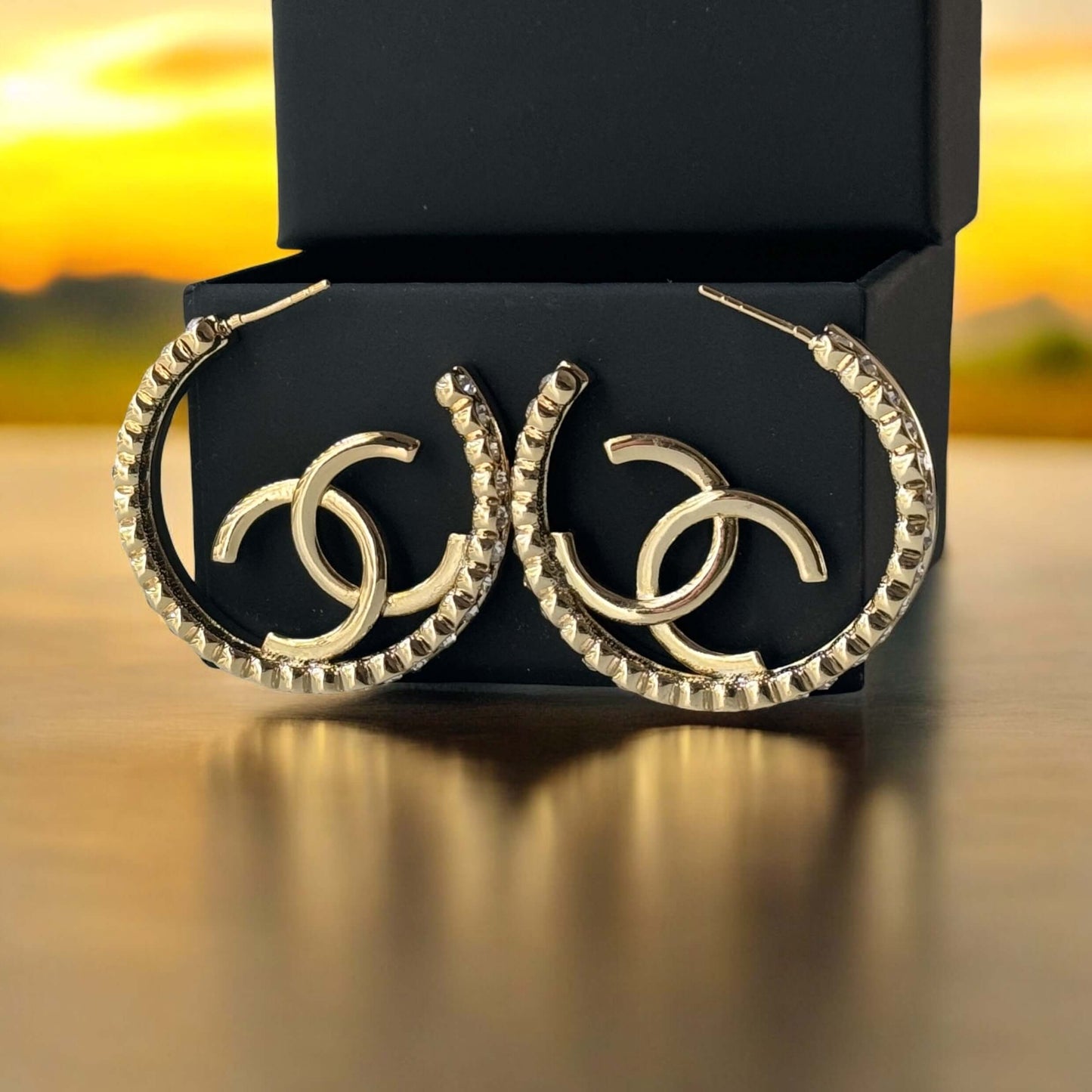 Pre-Owned Authentic Chanel Gold CC Bigger Hoops w/ crystals 22 - My Mama Found What   My Mama Found What 