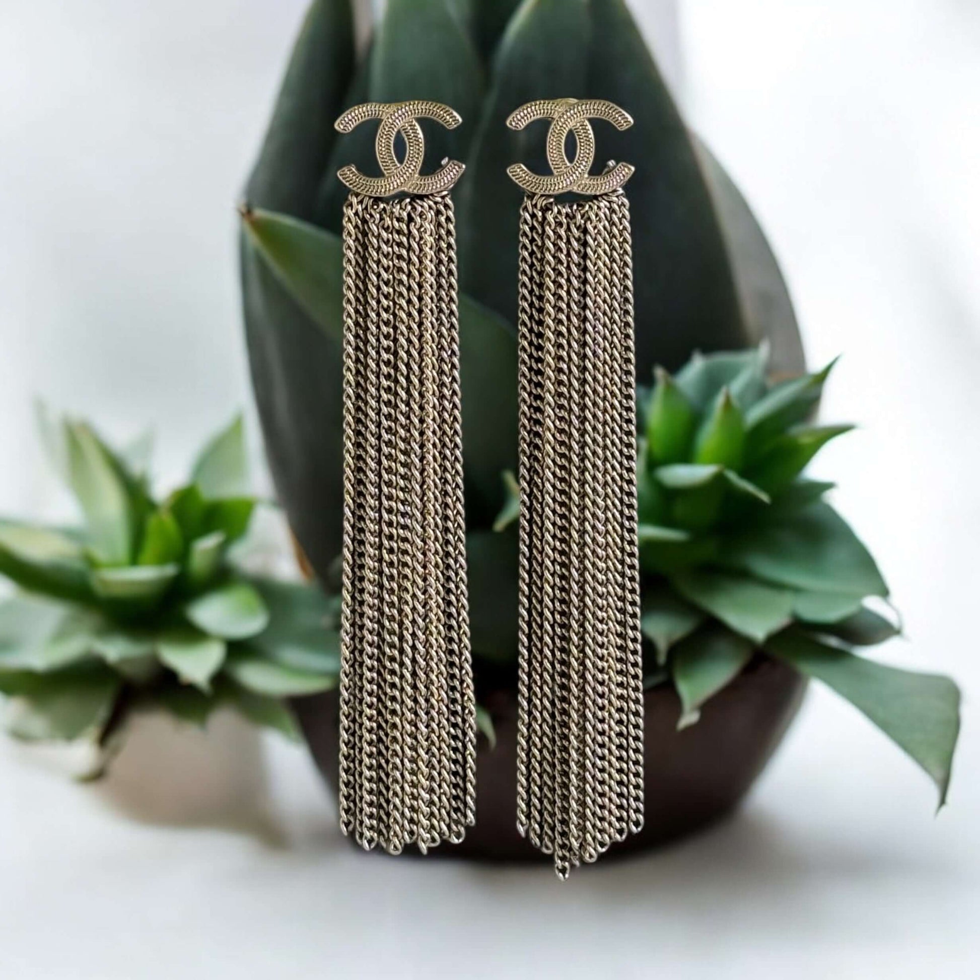 Pre-Owned Authentic Chanel Gold CC With Long Dangling Chain Earrings - My Mama Found What  
