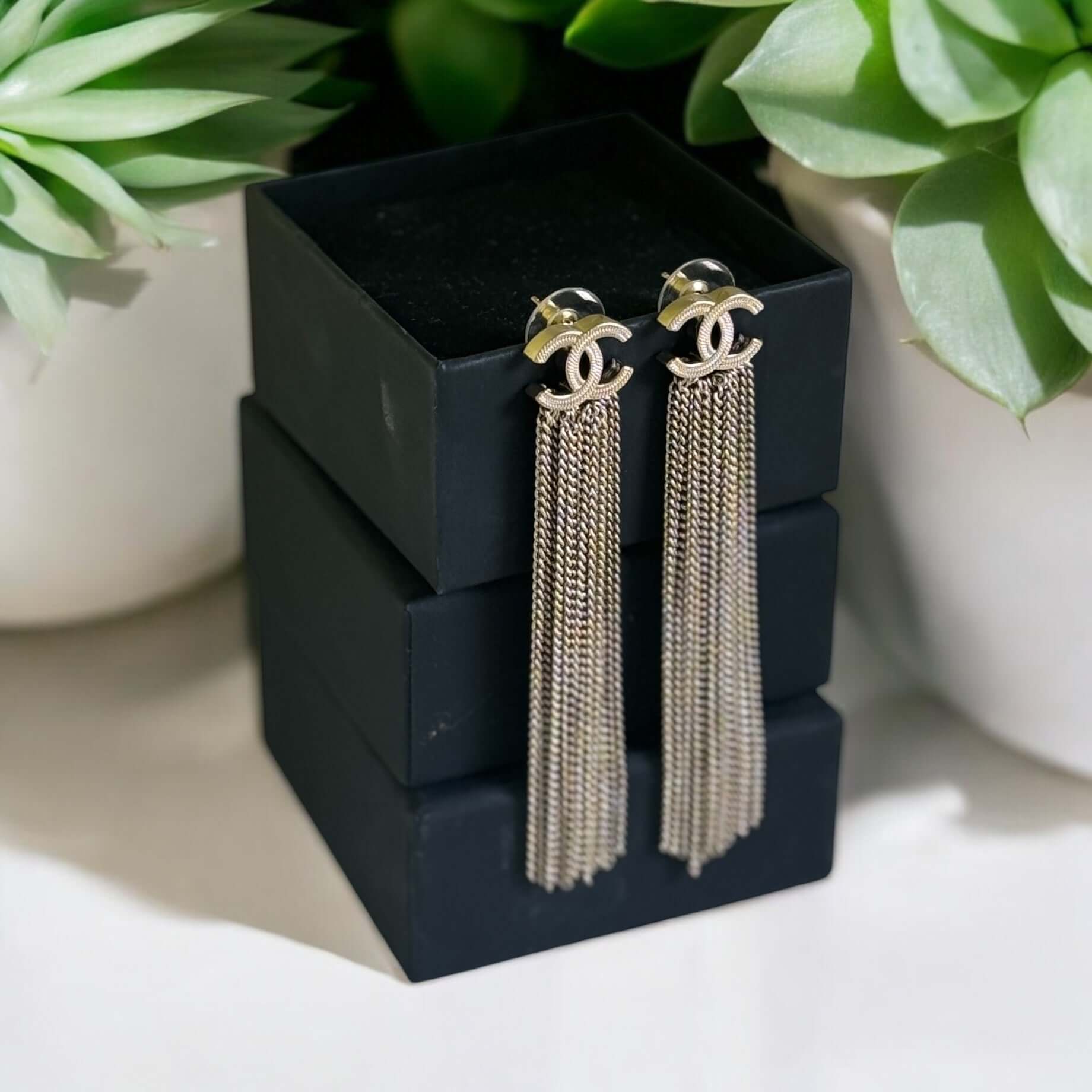 Pre-Owned Authentic Chanel Gold CC With Long Dangling Chain Earrings - My Mama Found What  