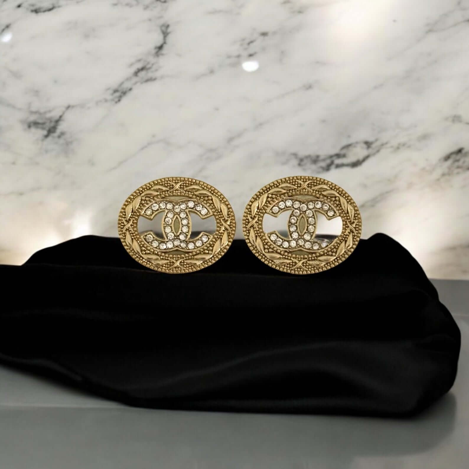 Pre-Owned Chanel Authentic Gold Crystal CC Earrings - My Mama Found What  