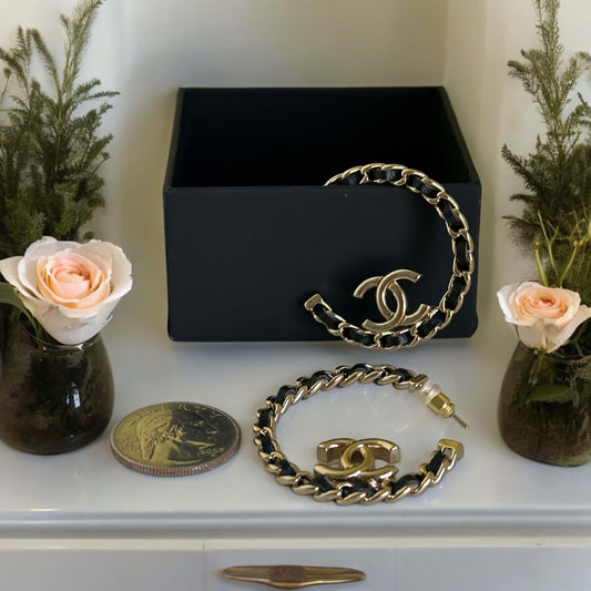 Pre-Owned Chanel Big CC Gold W/Leather Hoops - My Mama Found What  