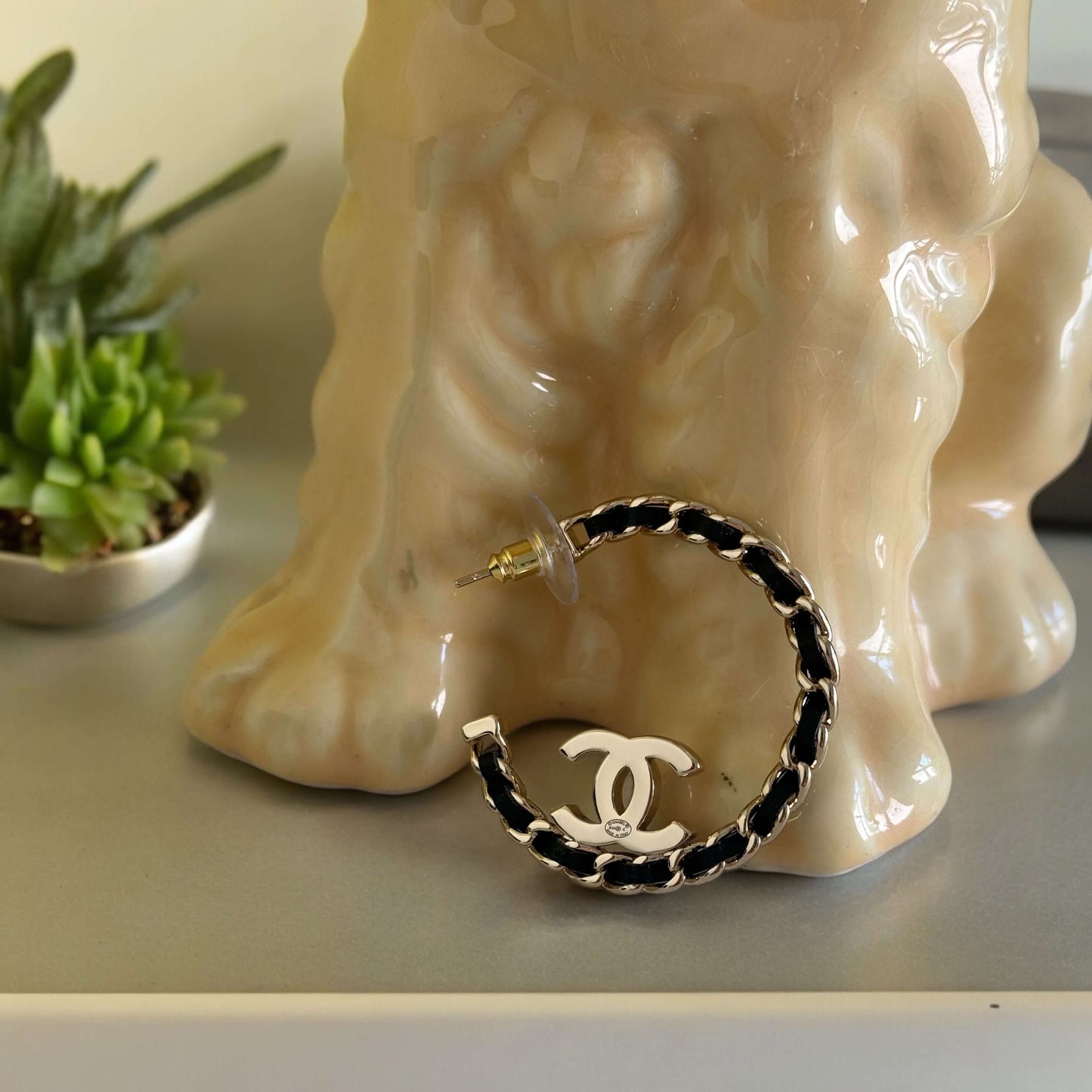 Pre-Owned Chanel Big CC Gold W/Leather Hoops - My Mama Found What  