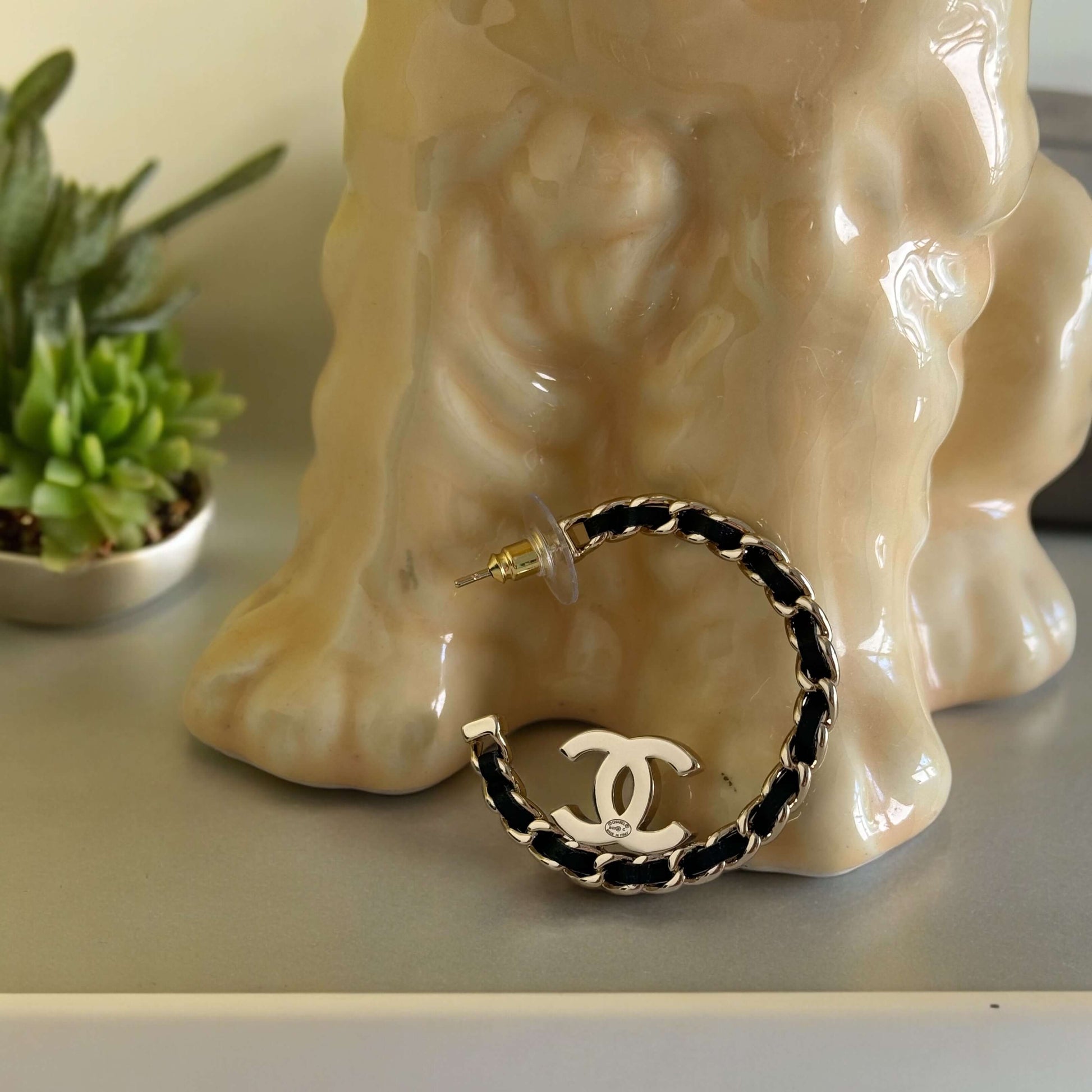 Pre-Owned Chanel Big CC Gold W/Leather Hoops - My Mama Found What  
