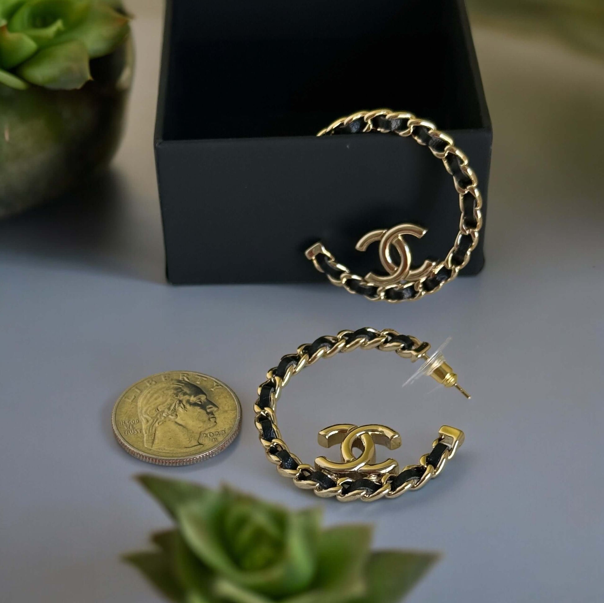 Pre-Owned Chanel Big CC Gold W/Leather Hoops - My Mama Found What  