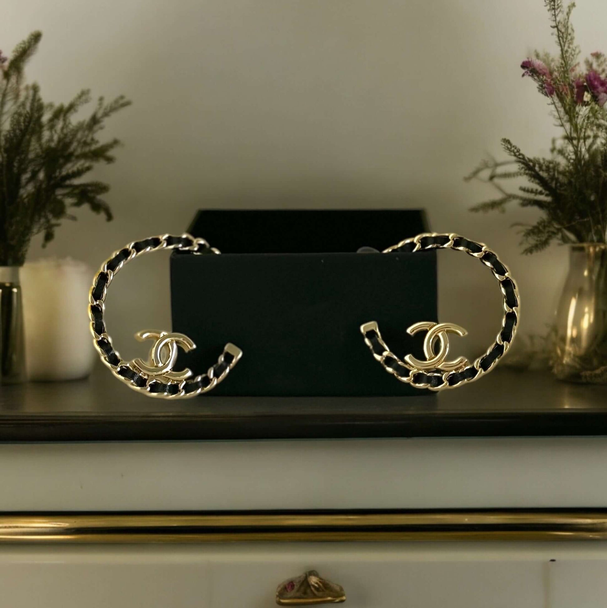 Pre-Owned Chanel Big CC Gold W/Leather Hoops - My Mama Found What  