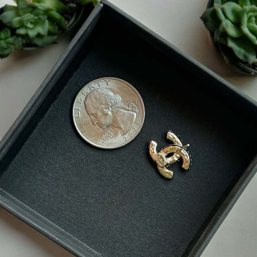 Chanel CC Gold Setting with Mini Pearls & Black Crystals Made In Italy"Add a touch of quirky luxury to your look with Chanel CC Gold Setting earrings. Smaller in size, but big in style, these post earrings feature a mixture of mini pearls and black crysta My Mama Found What 