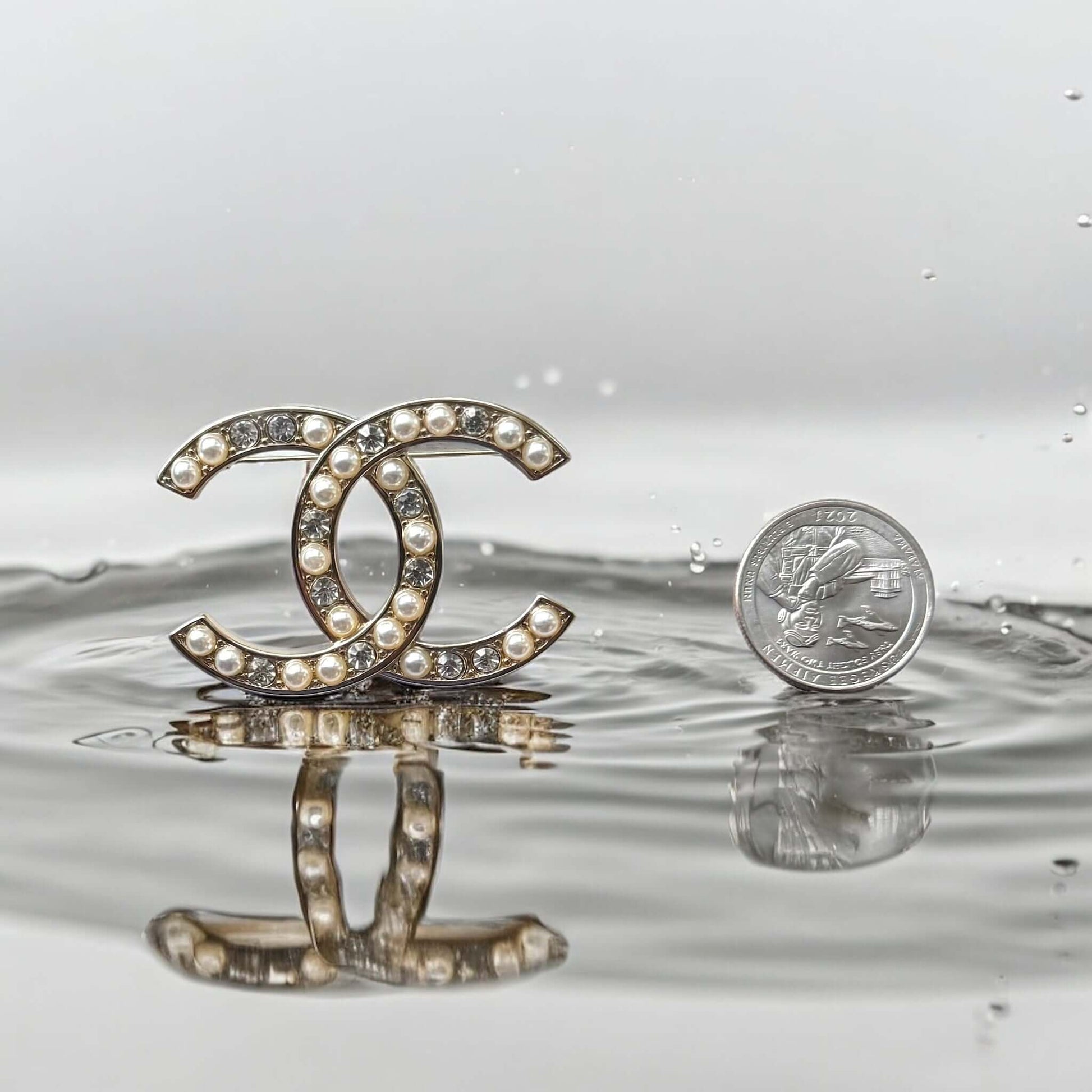 Pre-Owned Chanel CC Silver with Crystals & Pearls Brooch - My Mama Found What  