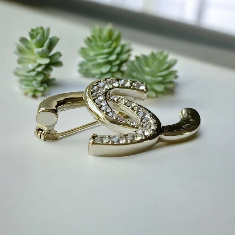 Pre-Owned Chanel CC With Round Clear Crystals Brooch Pin  24 P - My Mama Found What   My Mama Found What 