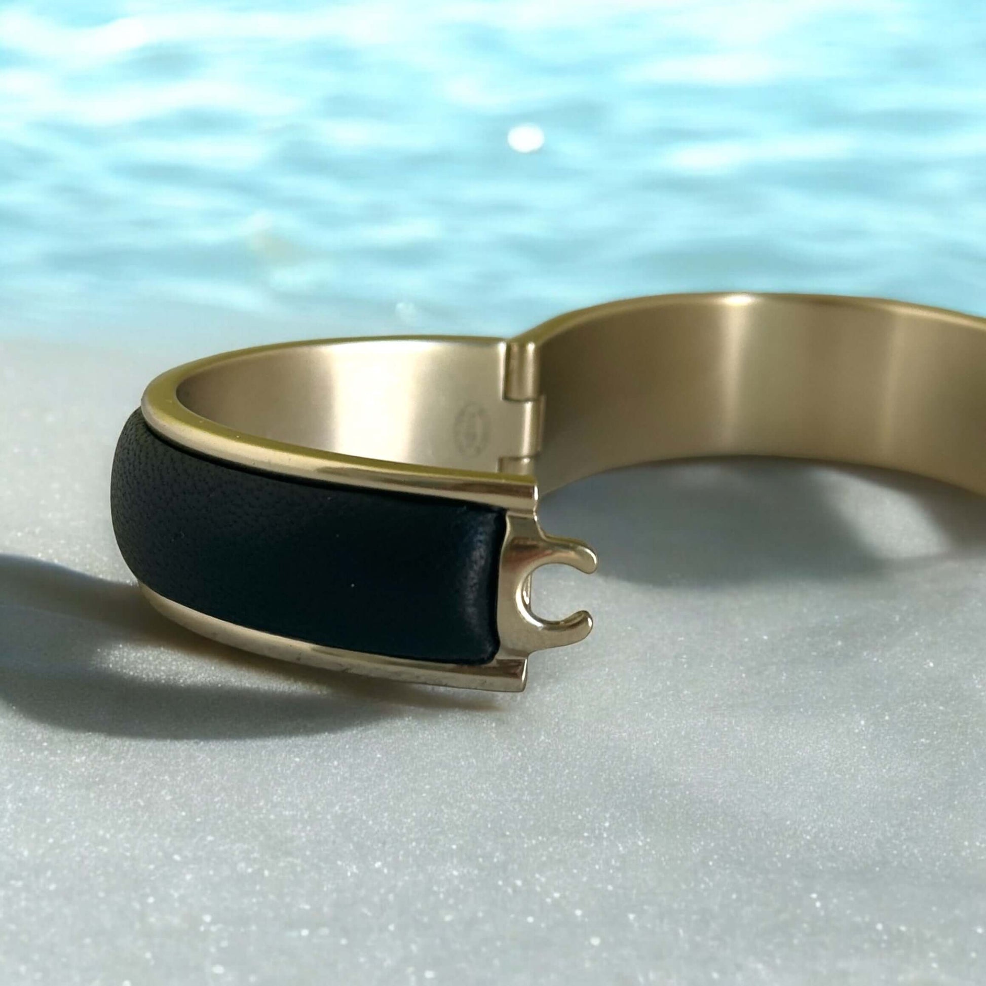 Pre-Owned Chanel Gold Blk Leather CC Lock Cuff - My Mama Found What  