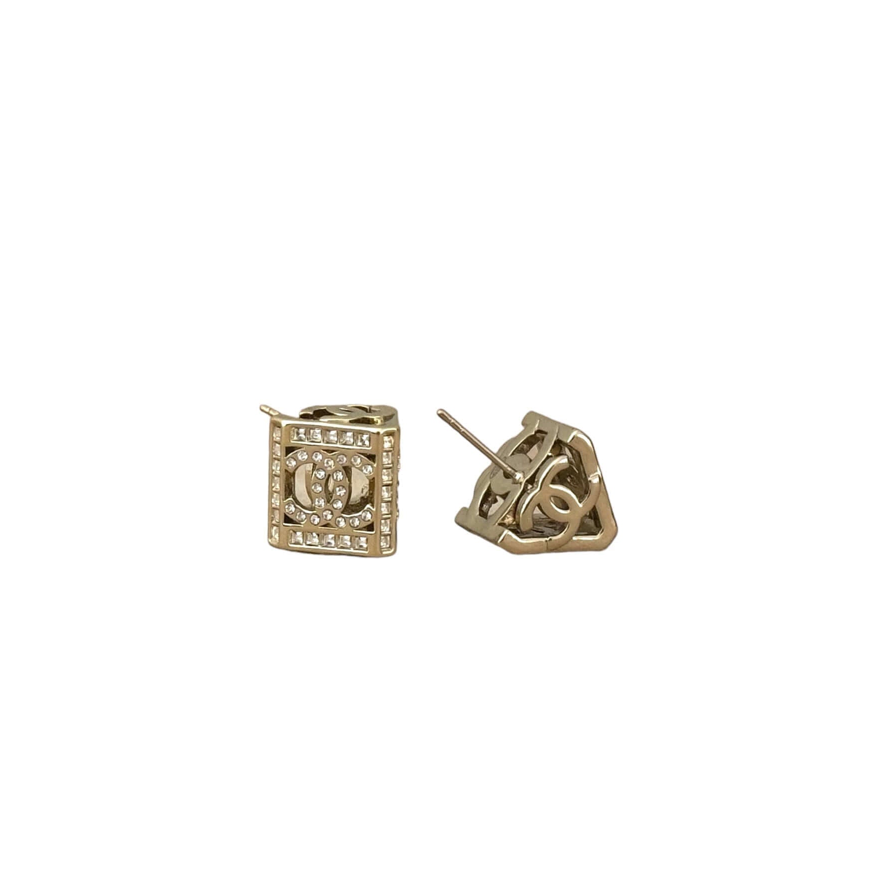 Pre-Owned Chanel Gold CC Cut Out Earrings w/ crystals - My Mama Found What  