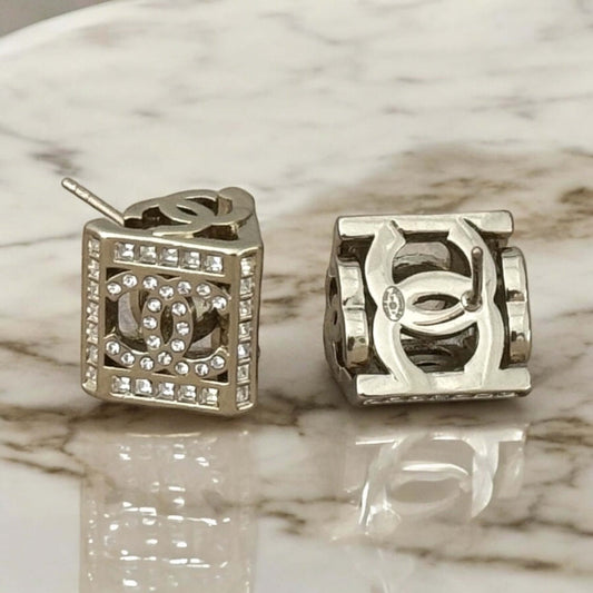 Pre-Owned Chanel Gold CC Cut Out Earrings w/ crystals - My Mama Found What   My Mama Found What 
