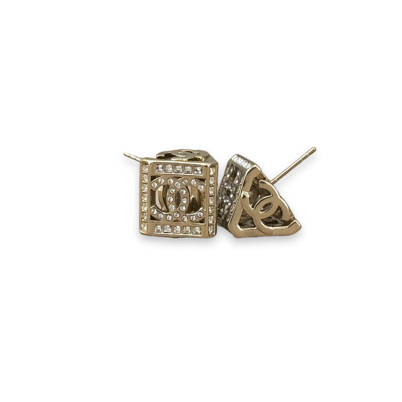 Pre-Owned Chanel Gold CC Cut Out Earrings w/ crystals - My Mama Found What  
