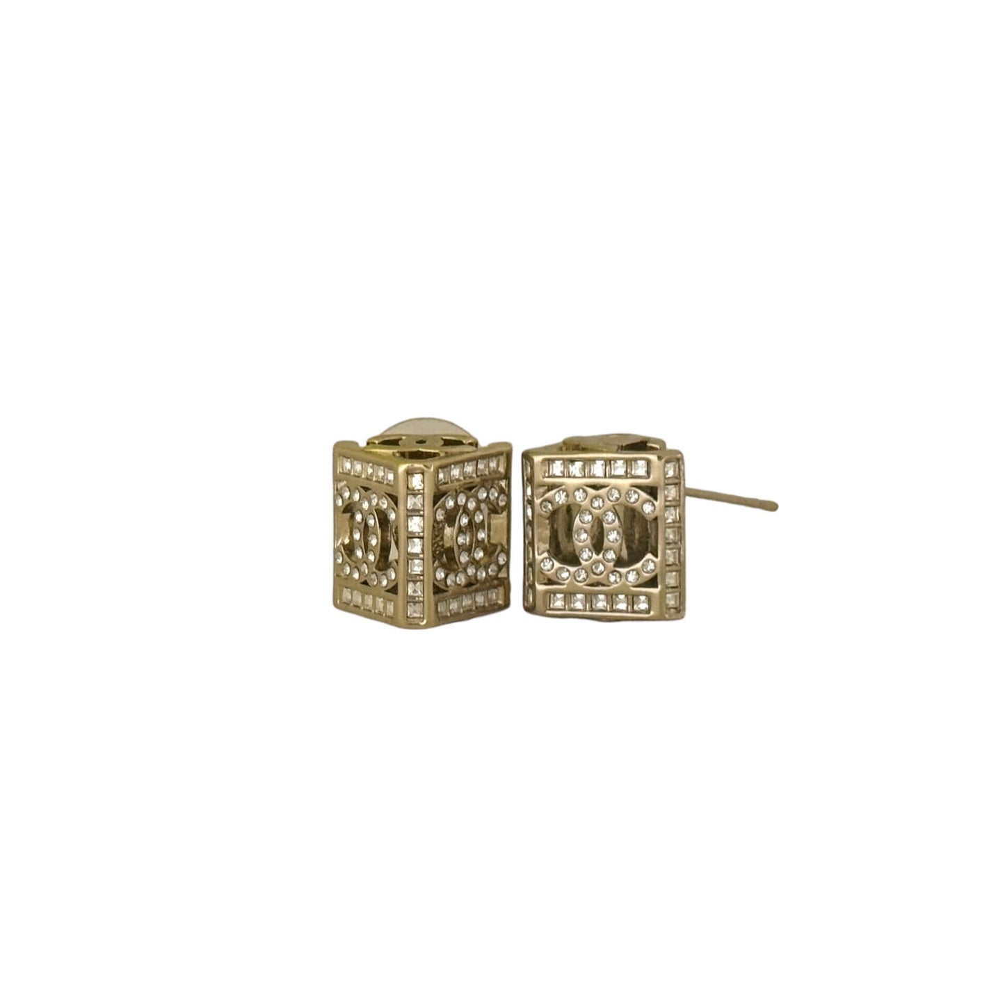 Pre-Owned Chanel Gold CC Cut Out Earrings w/ crystals - My Mama Found What   My Mama Found What 