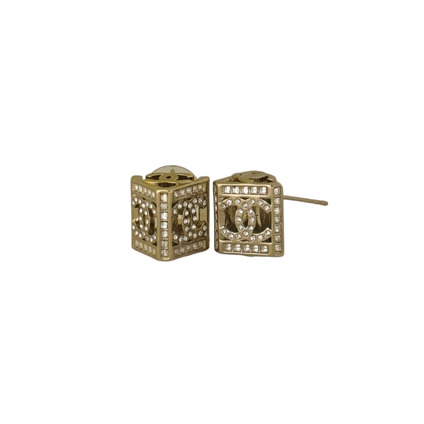 Pre-Owned Chanel Gold CC Cut Out Earrings w/ crystals - My Mama Found What   My Mama Found What 