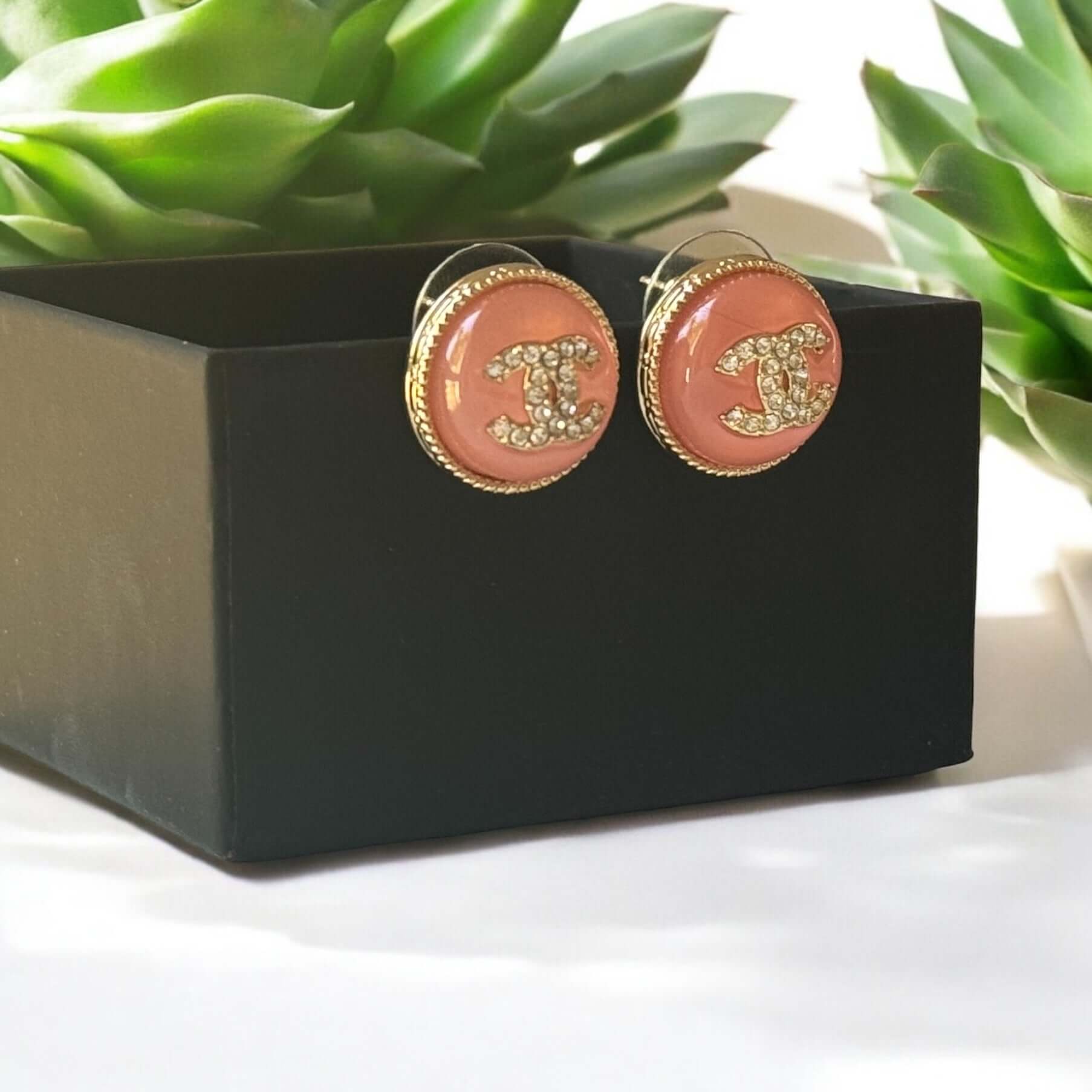 Pre-Owned Chanel Gold Crystal CC Pink Earrings - My Mama Found What  
