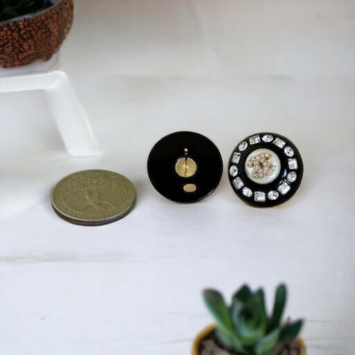 Chanel Gold Double C’s with crystals & Black Lucite Post EarringsPut a shine on your style with these Chanel Gold CC's earrings! bling eye-catching, these round earrings feature black lucite and a gold crystal centerEarringsMy Mama Found What