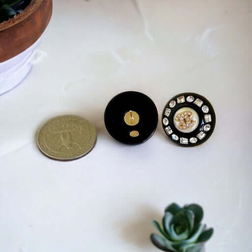 Chanel Gold Double C’s with crystals & Black Lucite Post EarringsPut a shine on your style with these Chanel Gold CC's earrings! bling eye-catching, these round earrings feature black lucite and a gold crystal centerEarringsMy Mama Found What
