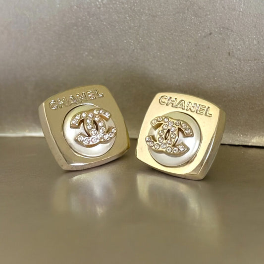 Pre-Owned Chanel Gold Pearl(ish)Enamel w/ CC Clear Crystals - My Mama Found What   My Mama Found What 