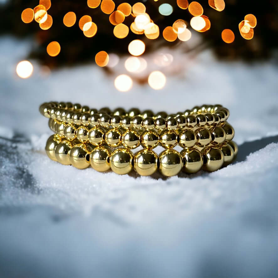 Triple Gold Plated Beaded Stretch Bracelet Set - My Mama Found What  