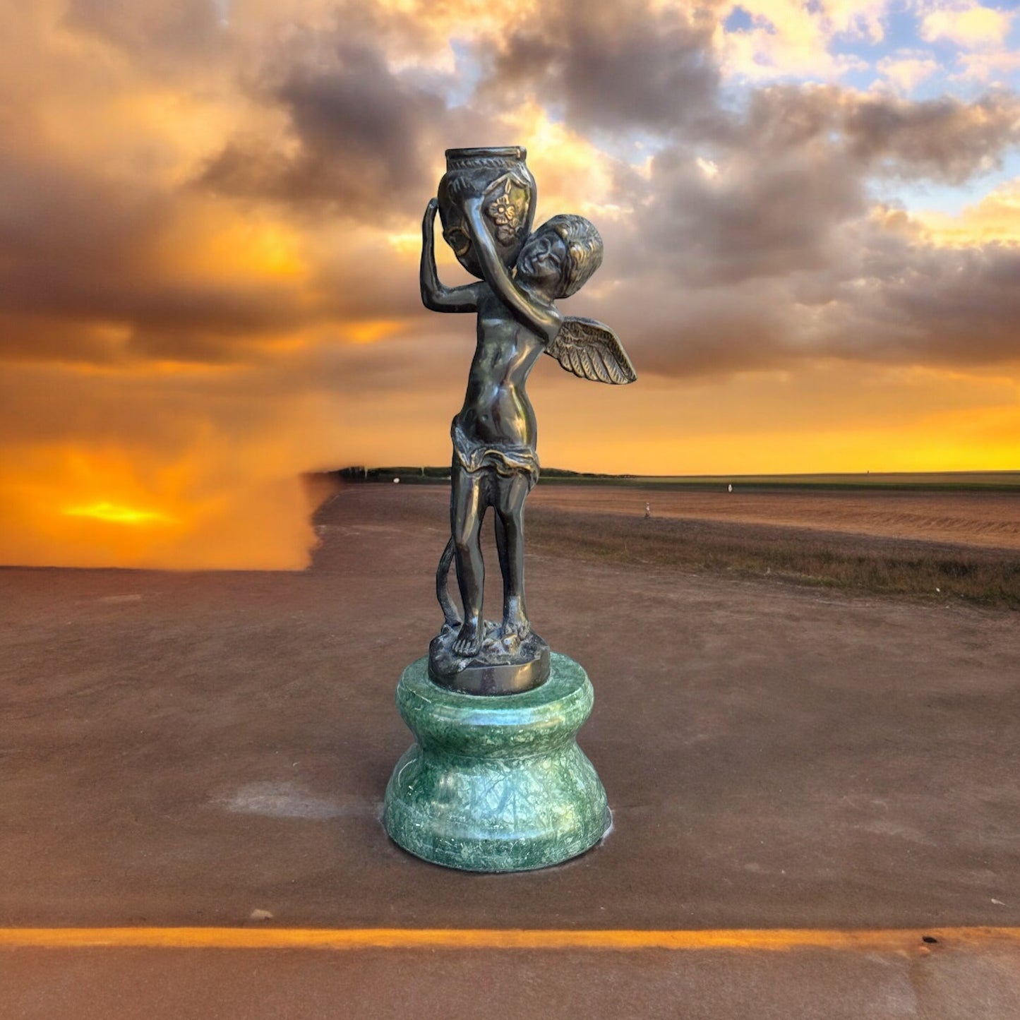Bronze Cherub On Green Marble Vase Hand- crafted Collectible Florentine Statue Vintage /AntiqueIndulge in luxury with this one-of-a-kind collectible Florentine statue. Hand-crafted with intricate detail, the rich bronze cherub rests delicately on a green My Mama Found What 
