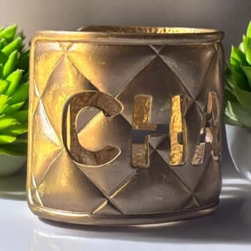 Vintage Chanel Mark Gold Plated Quilted Cuff Pre-Owned Authentic - My Mama Found What  