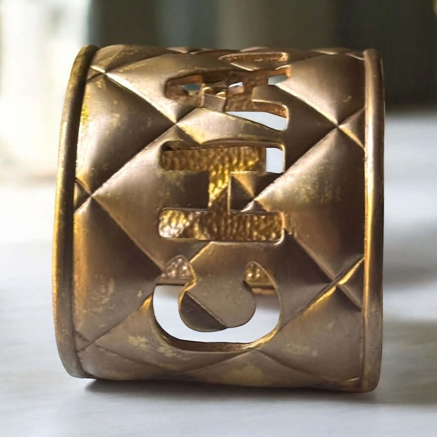 Vintage Chanel Mark Gold Plated Quilted Cuff Pre-Owned Authentic - My Mama Found What   My Mama Found What 