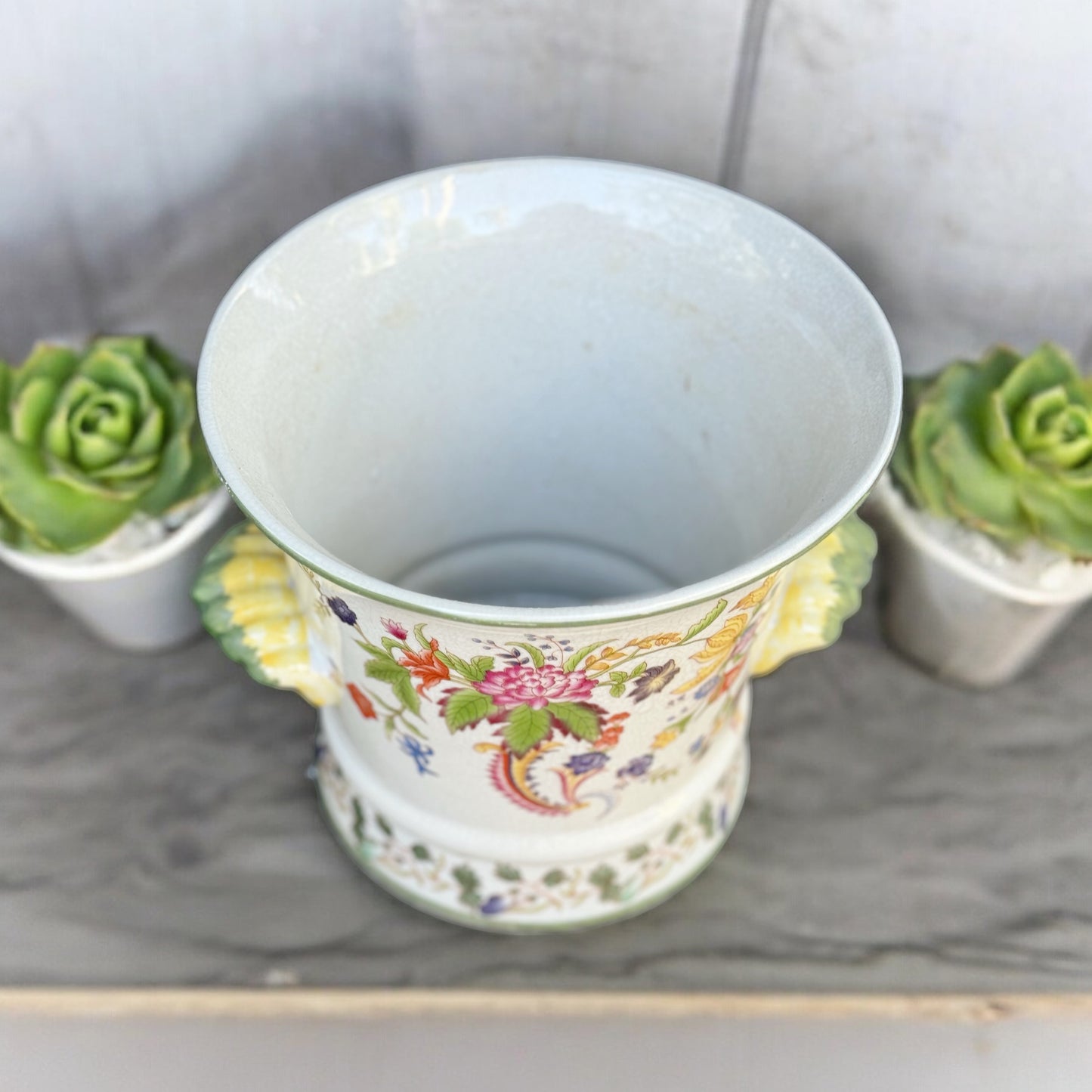 Untitled Apr15_19:36Truly elegantly understated . Purchased at an Estate Sale in N.C. about 15 years ago Free from any major cracks or chips Has the perfect amount of rich charm Height is approx : 7” Dia is approx : 7.5” Handled and Shipped with great car My Mama Found What 