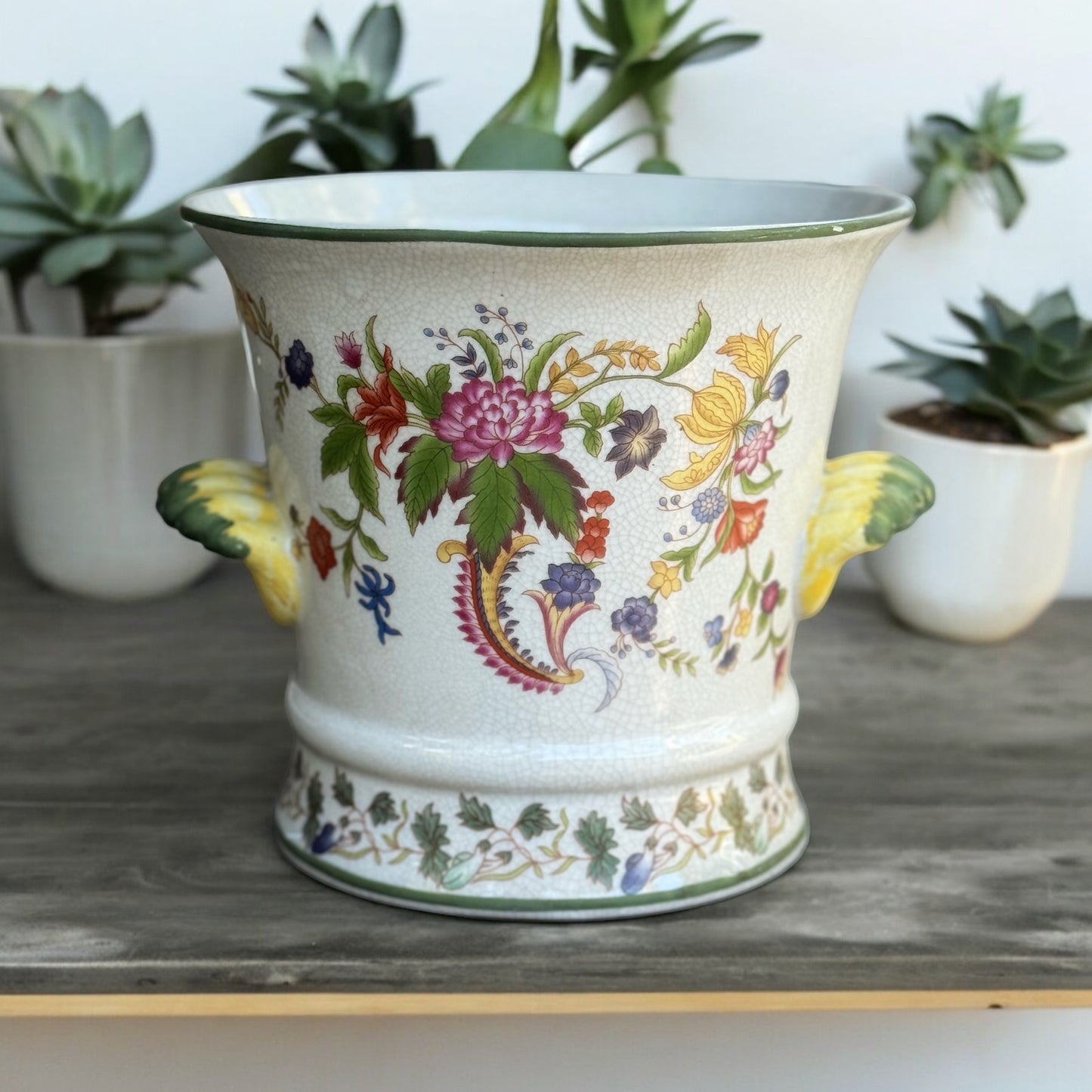 Untitled Apr15_19:36Truly elegantly understated . Purchased at an Estate Sale in N.C. about 15 years ago Free from any major cracks or chips Has the perfect amount of rich charm Height is approx : 7” Dia is approx : 7.5” Handled and Shipped with great car My Mama Found What 